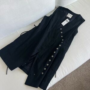 Abercrombie & Fitch Black Mara Linen-Blend Asymmetrical Button Mini Dress NWT